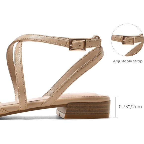 Women's Nude Pointed Toe With Adjustable Ankle Strap Dressy Slingback Flats - Picture 3 of 6